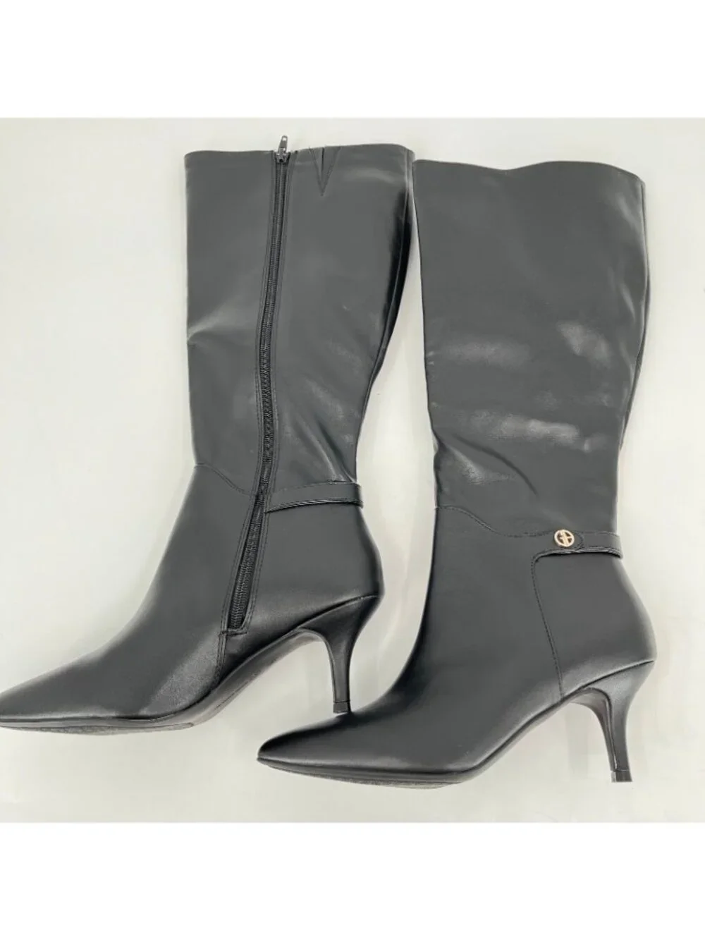 Giani Bernini Crueella Knee High Boots Black Size 9.5 M Faux Leather Kitten Heel